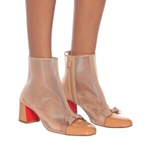 Christian Louboutin Checkypoint Mesh Ankle Boots Women's Size 37 Neutral Beige